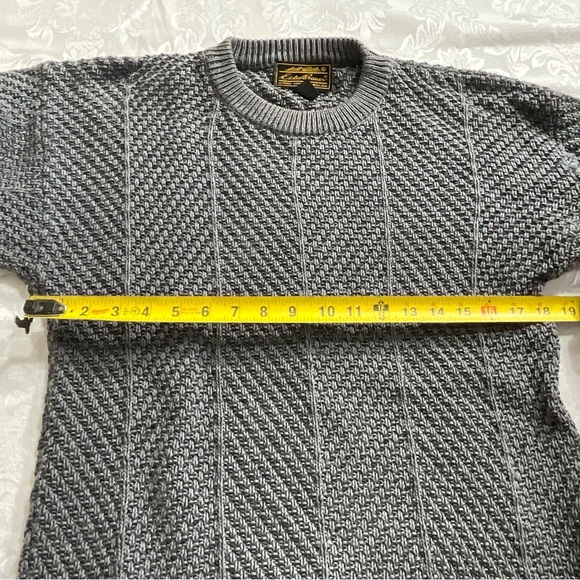 Eddie Bauer Black Label Steel Gray Cable Knit Men Size Medium Pull Over Sweater - Picture 5 of 7
